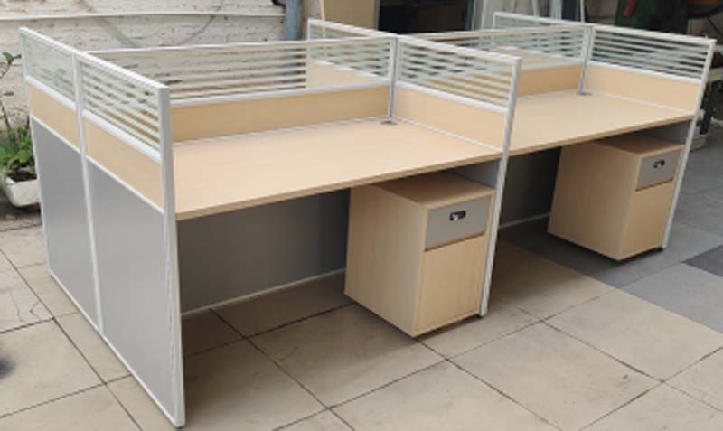 2-Person Face-to-Face Light Maple Modular Office Cubicle Workstation with Mobile Pedestals