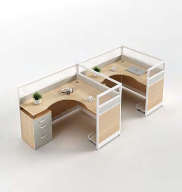 2-Person Back-to-Back L-Shaped Office Cubicle Workstation with Dividers and 3-Drawer Pedestal