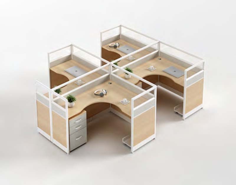 4-Person Cross-Shaped L-Desk Office Cubicle Cluster with Privacy Dividers
