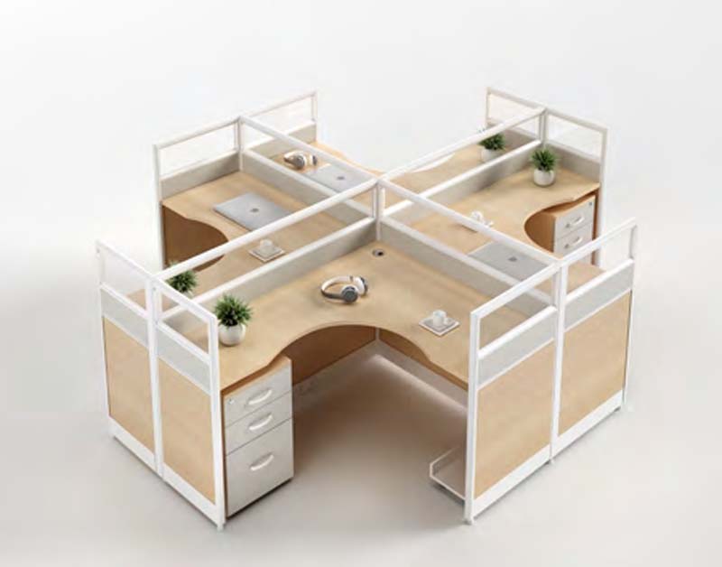 4-Person Cross-Shaped Office Cubicle Workstation with Drawer Pedestals