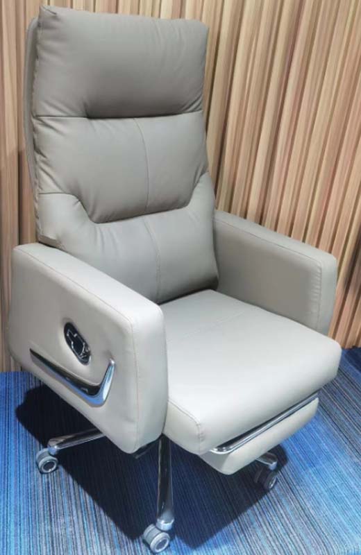 Light Gray PU Leather Reclining Executive Office Chair with Retractable Footrest