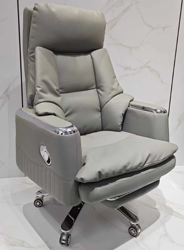 Light Gray Reclining High-Back Executive Office Chair with Retractable Footrest