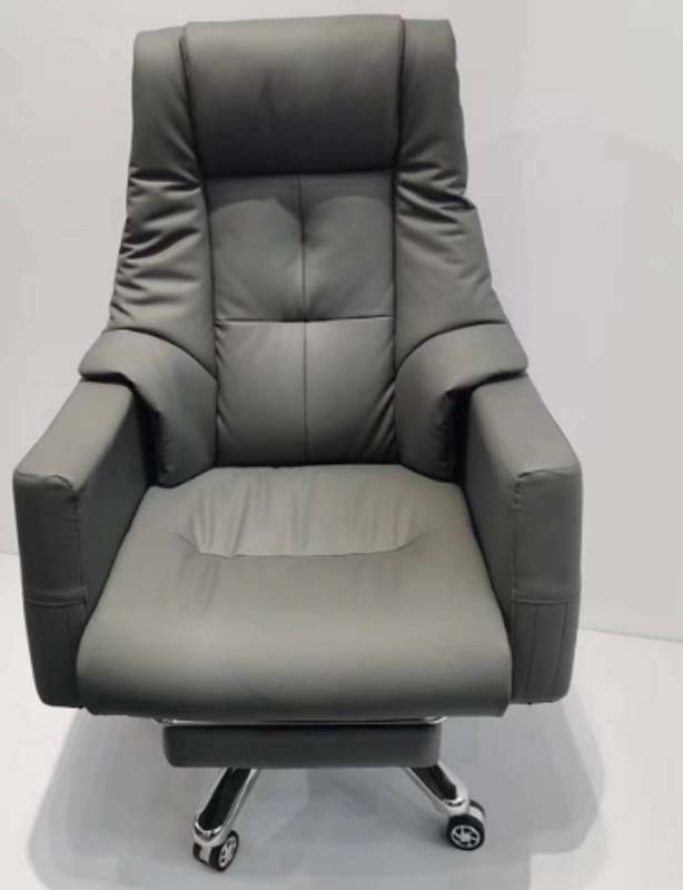 Grey High-Back Reclining Executive Office Chair with Retractable Footrest