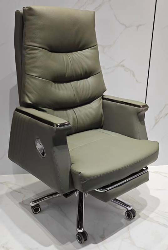 Olive Green Leather Reclining Executive Office Chair with Retractable Footrest