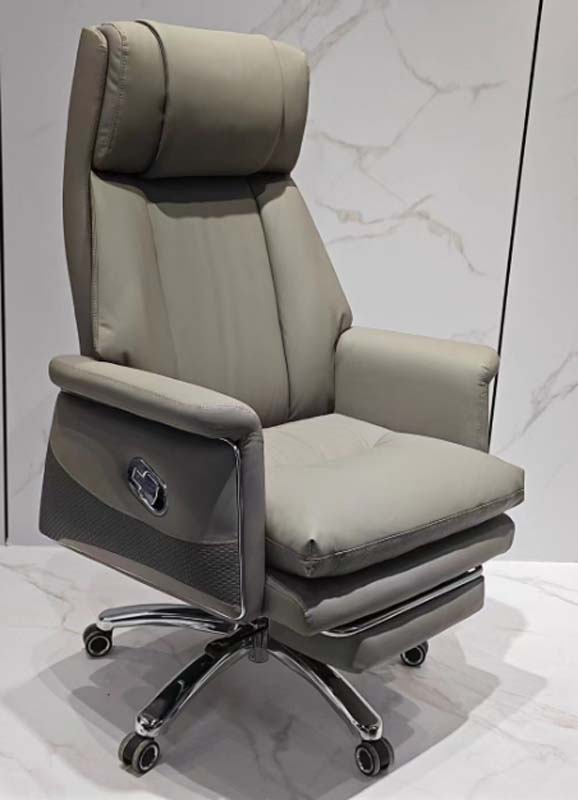 High-Back Reclining Leather Executive Office Chair with Retractable Footrest