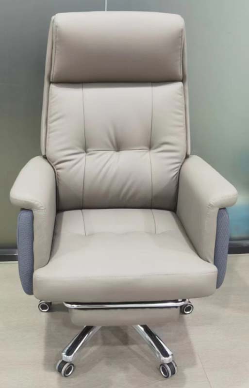 Light Gray High-Back Reclining Executive Office Chair with Retractable Footrest
