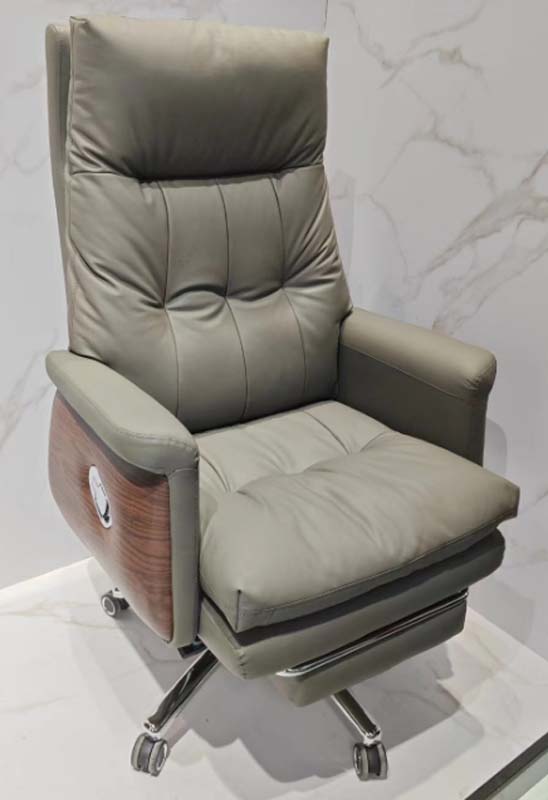 Grey Tufted Reclining Executive Office Chair with Retractable Footrest