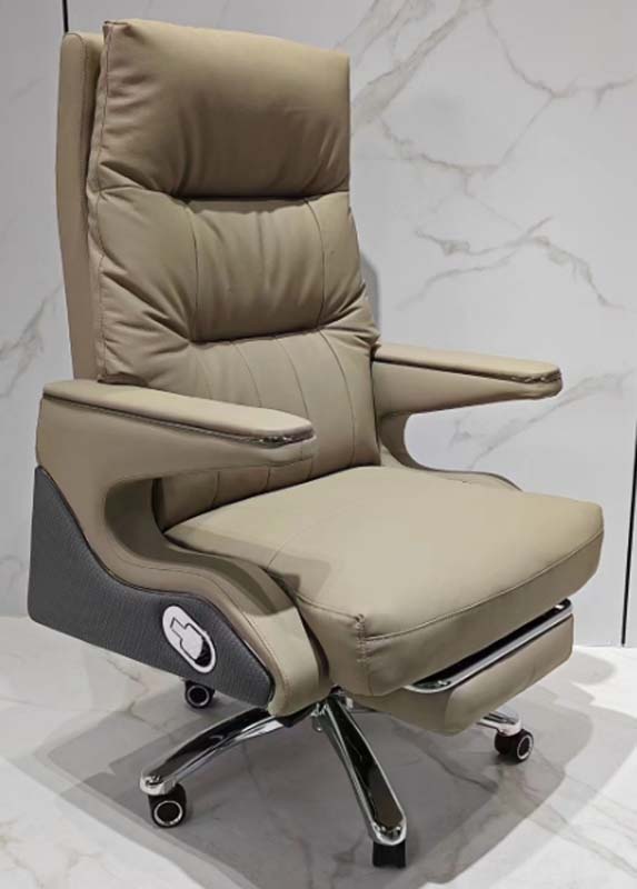 Two-Tone Khaki Charcoal Reclining Executive Office Chair with Extendable Footrest