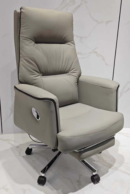 Light Grey PU Leather Reclining Executive Office Chair with Retractable Footrest