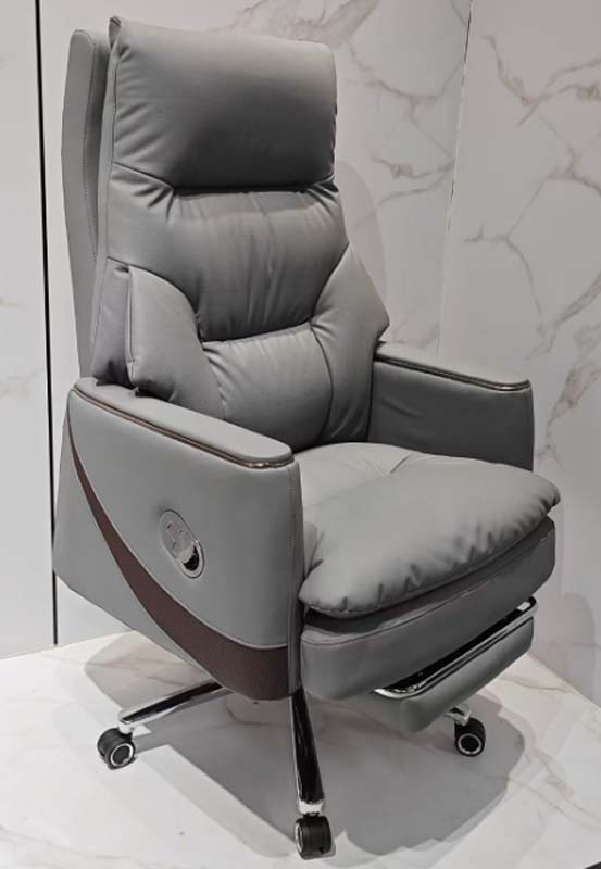 Grey Reclining Executive Ergonomic Office Chair with Pull-Out Footrest