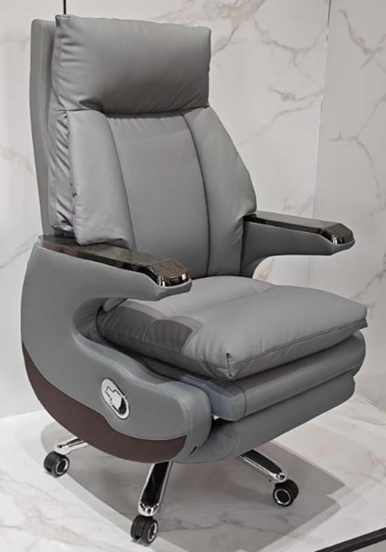Two-Tone Grey Reclining Executive Office Chair with Extendable Footrest