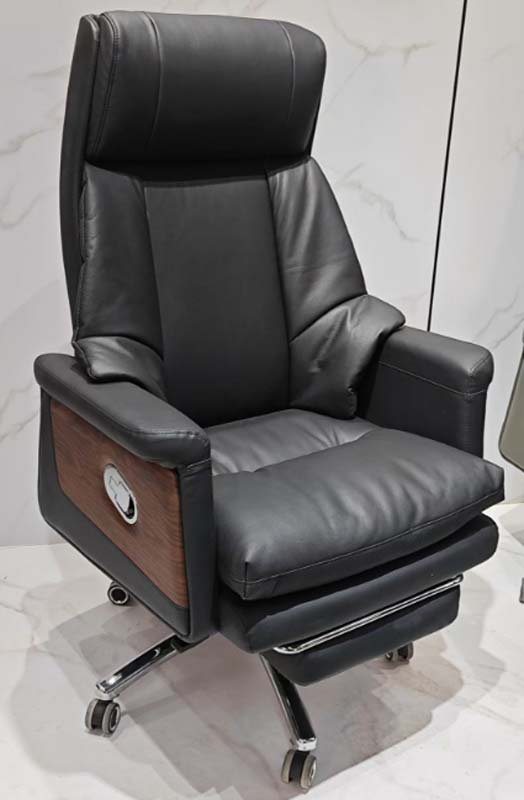 High-Back Leather Executive Office Chair with Pull-Out Footrest