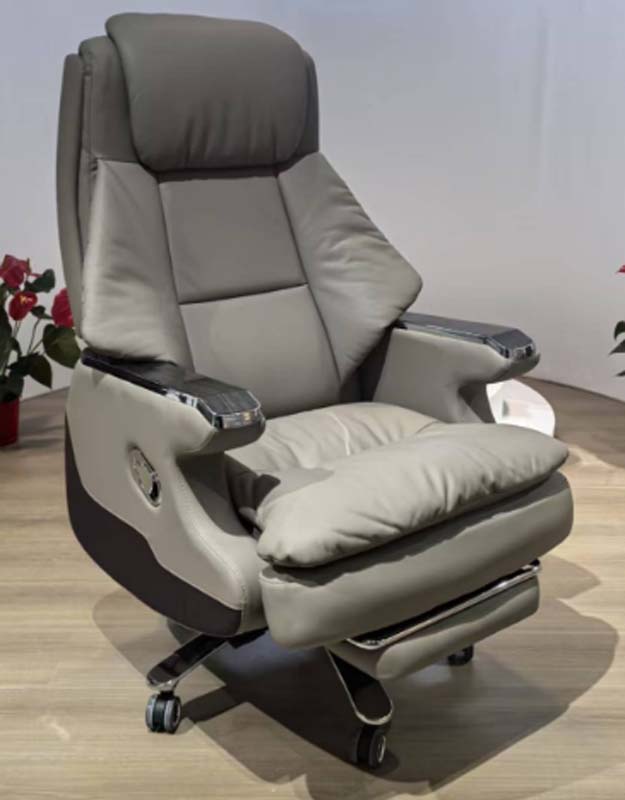 Two-Tone Grey Reclining Executive Office Chair with Retractable Footrest