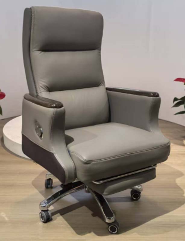 Two-Tone Grey Reclining Executive Office Chair with Retractable Footrest