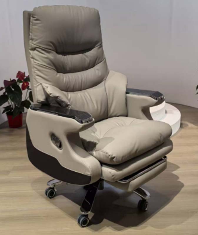 Two-Tone Light Taupe Reclining Executive Office Chair with Retractable Footrest