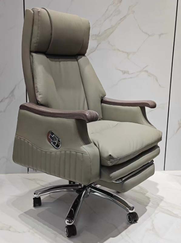 Light Grey Reclining Executive Office Chair with Extendable Footrest