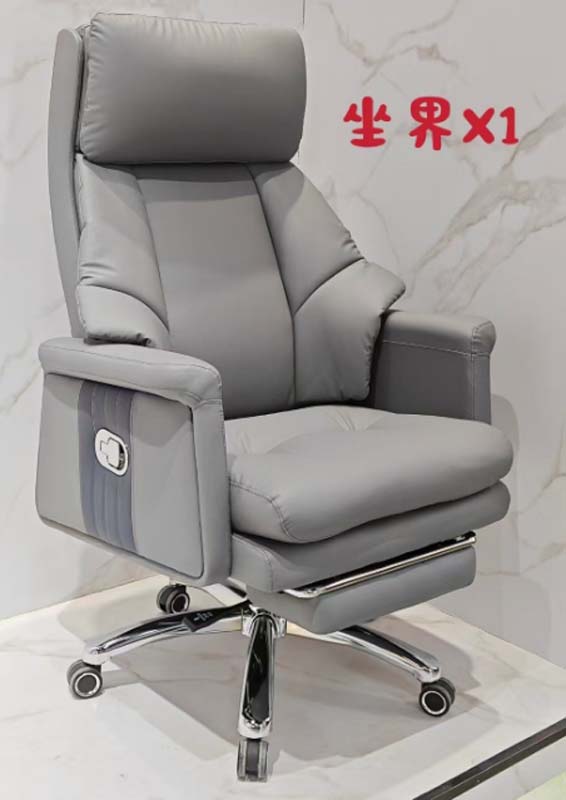 Light Grey Reclining Executive Office Chair with Retractable Footrest