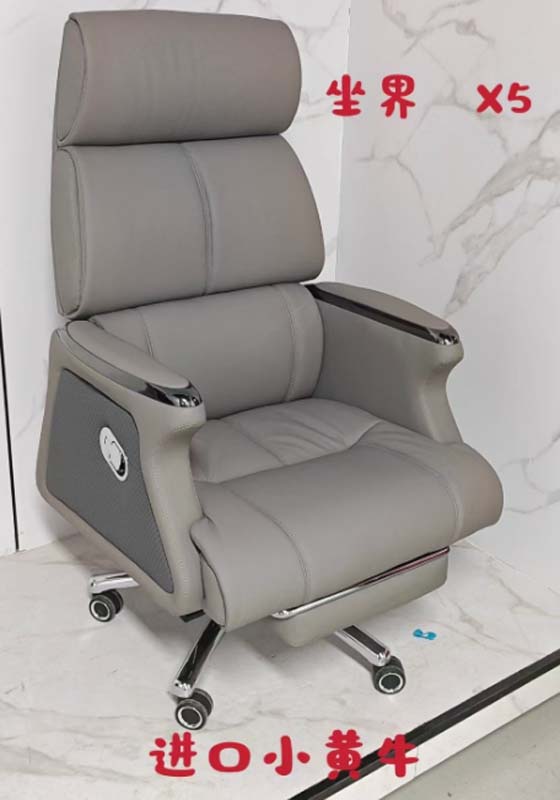Gray Imported Calf Leather Reclining Executive Office Chair with Retractable Footrest