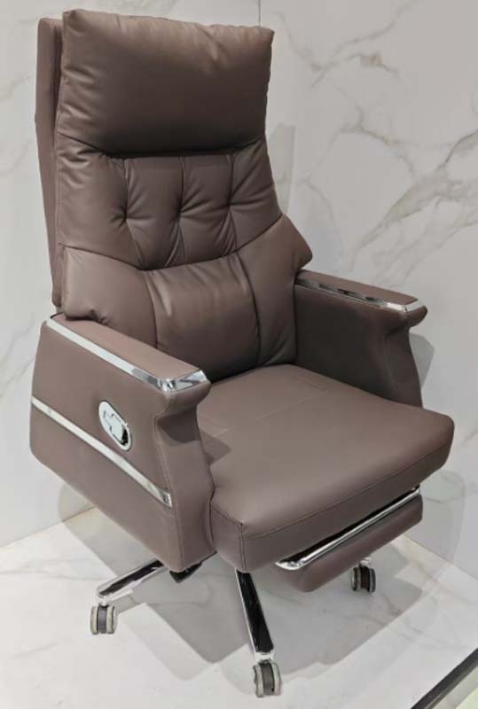 Taupe Tufted High-Back Executive Swivel Office Chair with Chrome Accents