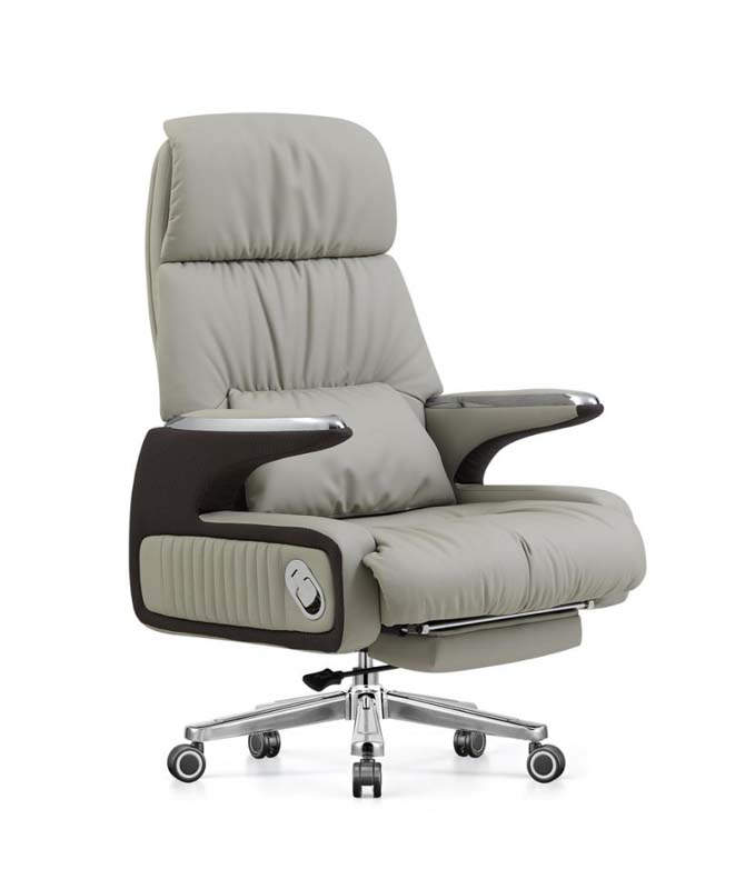 Light Grey Reclining Executive Office Chair with Retractable Footrest