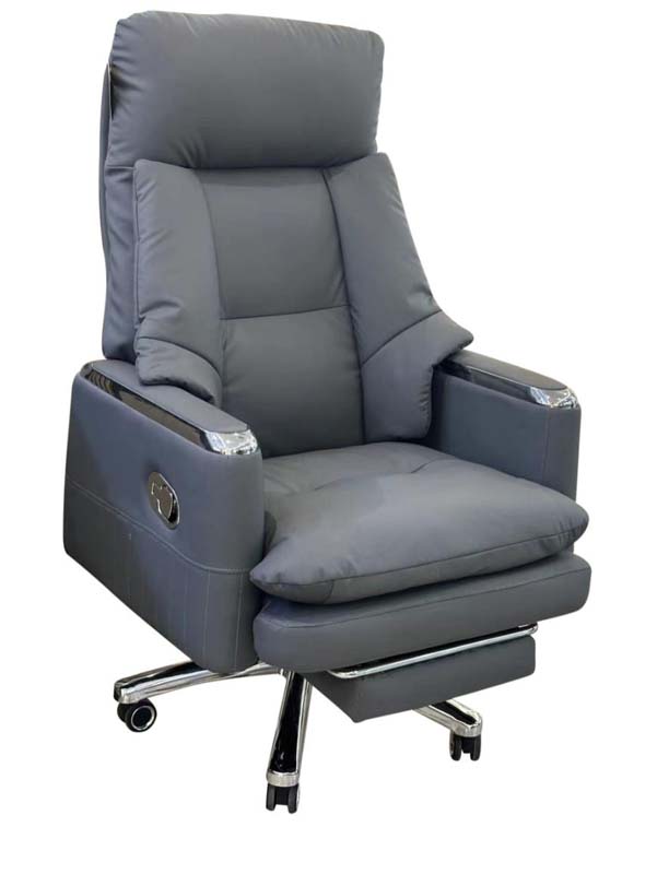 Grey PU Leather Reclining Executive Office Chair with Pull-out Footrest