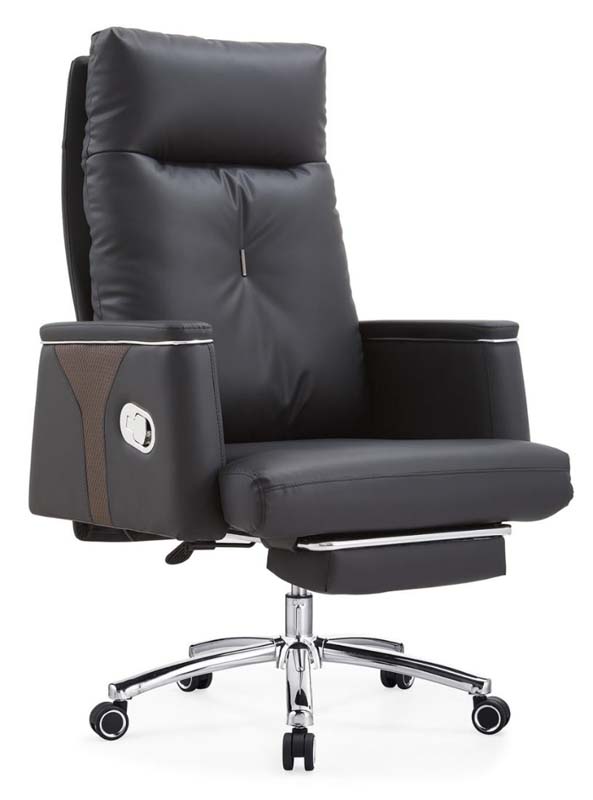 Black Faux Leather High-Back Reclining Executive Office Chair with Retractable Footrest