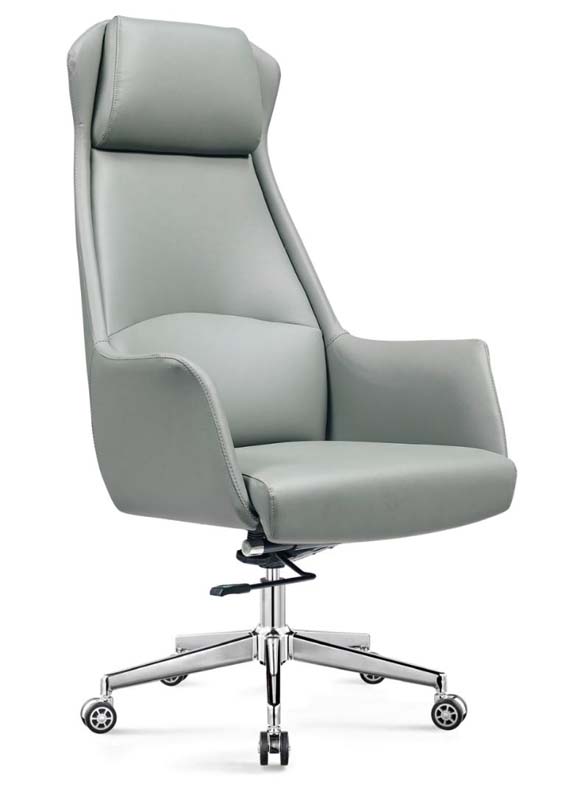 Light Grey Wingback High-Back Executive Office Chair with Chrome Base