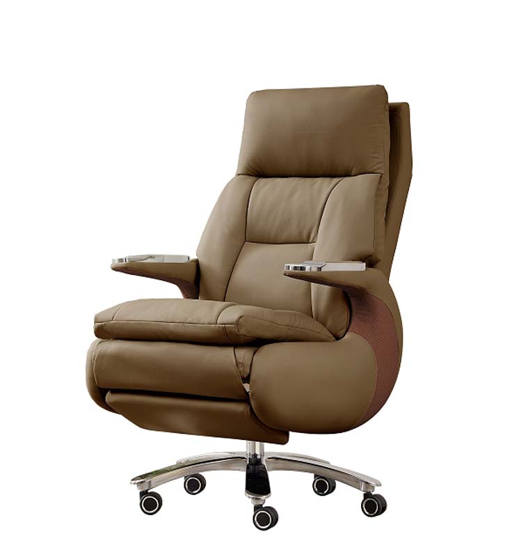 Two-Tone Taupe Brown Reclining Executive Office Chair with Retractable Footrest