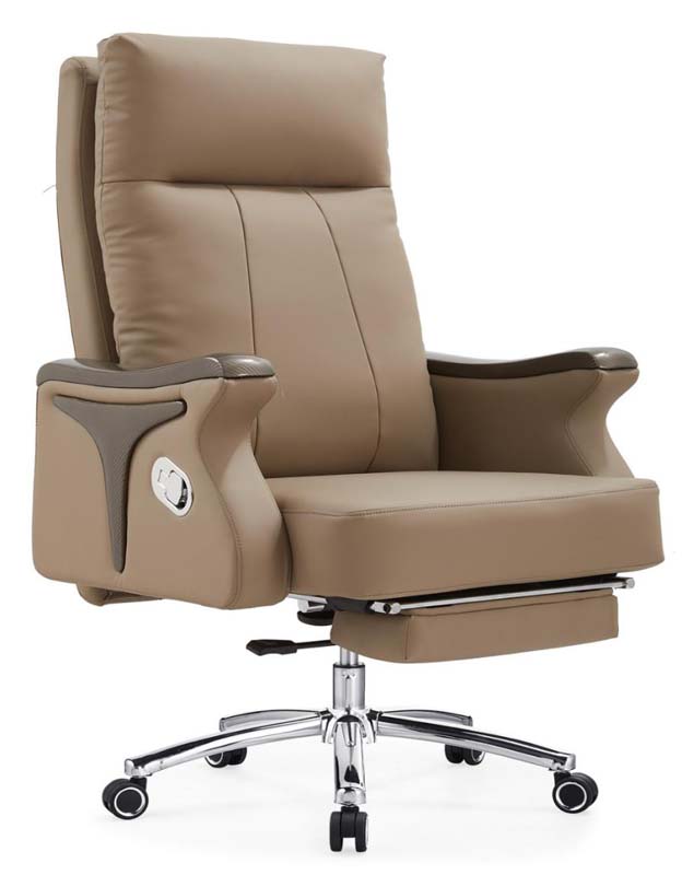 Tan Faux Leather Reclining Executive Office Chair with Retractable Footrest