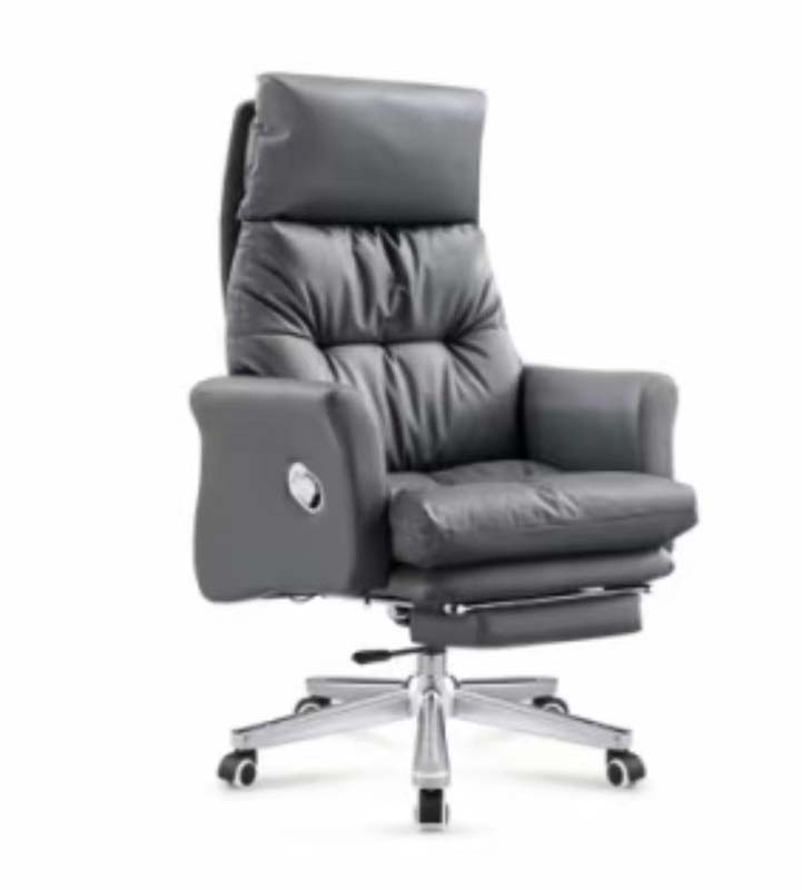 High-Back Tufted Leather Executive Reclining Office Chair with Retractable Footrest