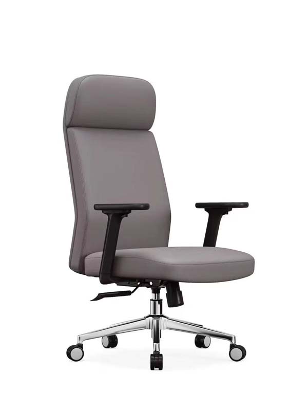 High-Back Grey Faux Leather Swivel Executive Office Chair with Chrome Base