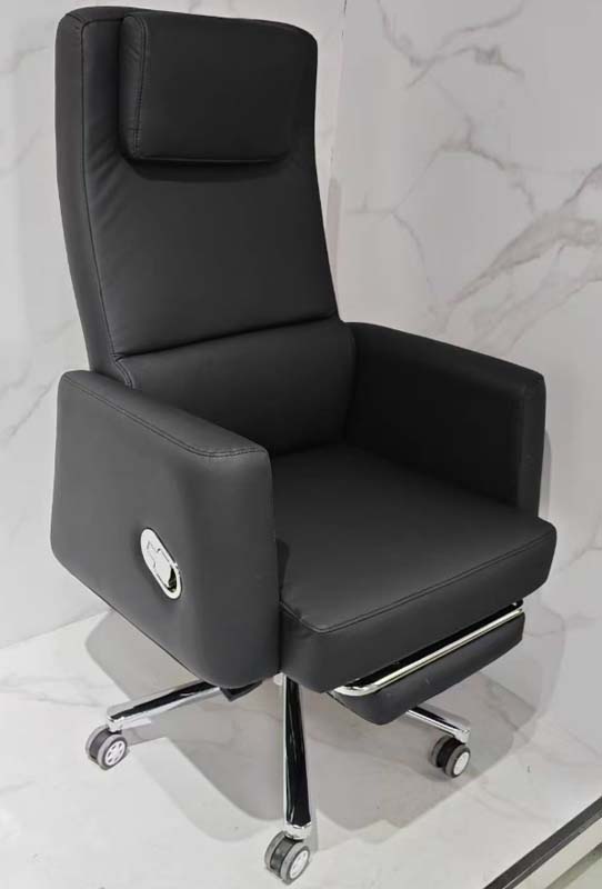 High-Back Reclining Leather Executive Office Chair with Retractable Footrest
