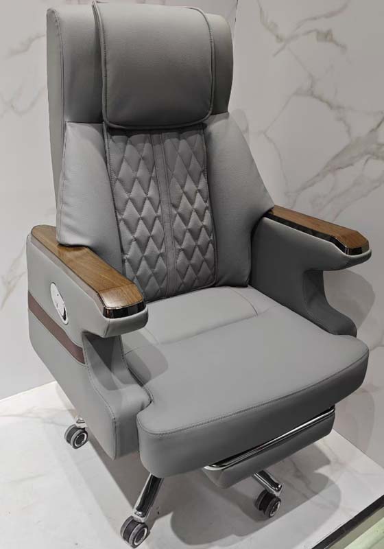 Grey Quilted Reclining Executive Office Chair with Retractable Footrest