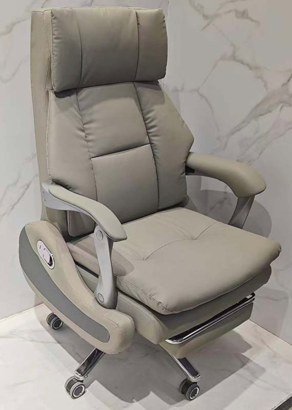 Light Gray PU Leather Reclining Executive Office Chair with Retractable Footrest