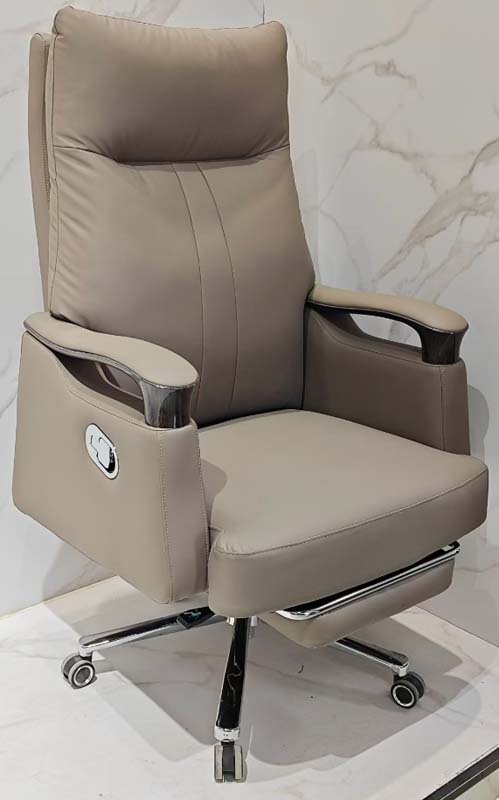 Light Taupe Faux Leather High-Back Reclining Executive Office Chair with Retractable Footrest