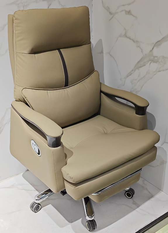 Khaki High-Back Reclining Executive Office Chair with Retractable Footrest
