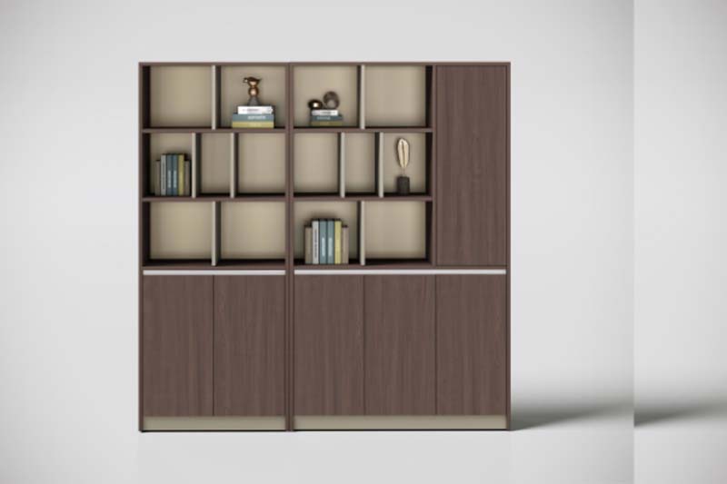 Two-Tone Full-Height Office Storage Bookcase Cabinet with Open Cubbies and Closed Doors