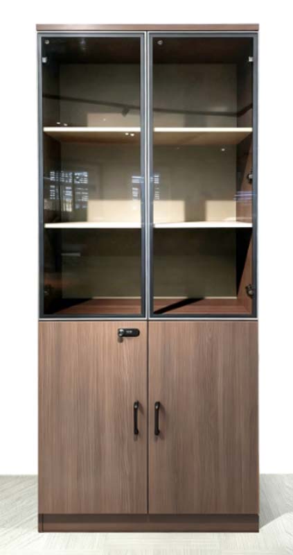 Two-Section Tall Office Storage Cabinet with Glass Upper Doors