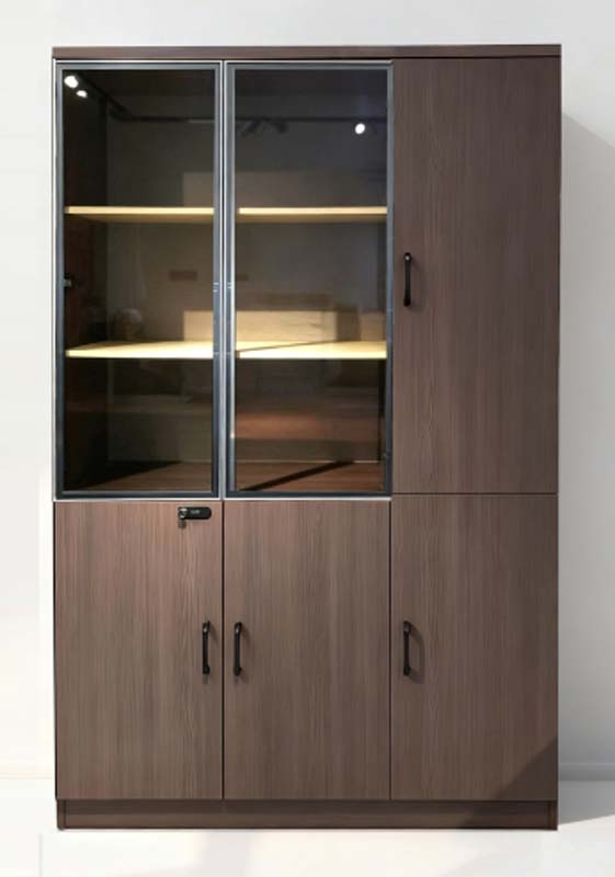 5-Door Office Storage Cabinet with Glass Display Upper Section and Lockable Lower Storage