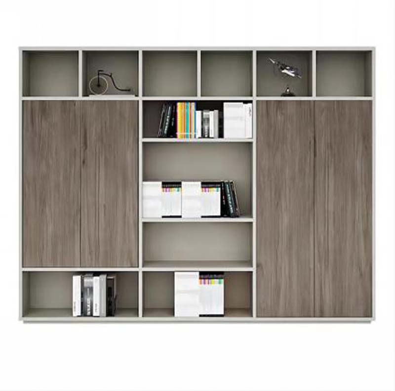 Two-Tone Full-Height Office Storage Bookcase with Open Cubbies and Closed Doors
