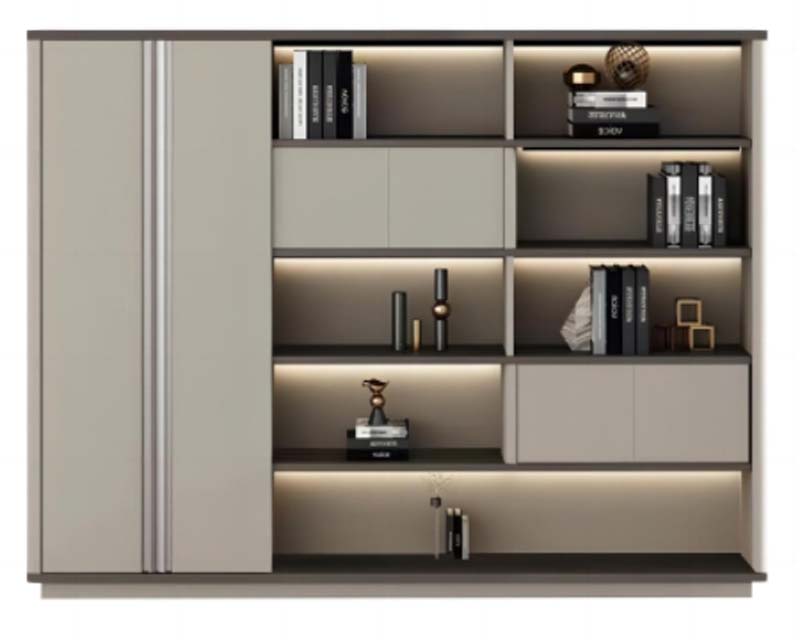 Modern Illuminated Sliding Door Bookcase Display Cabinet