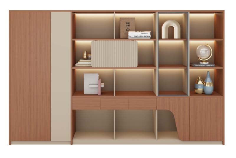 Two-Tone Walnut & Beige LED Lit Office Display Storage Bookcase