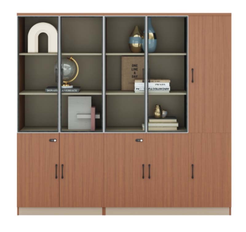 Tall Freestanding Office Storage Cabinet with Upper Glass Doors and Lower Lockable Solid Doors