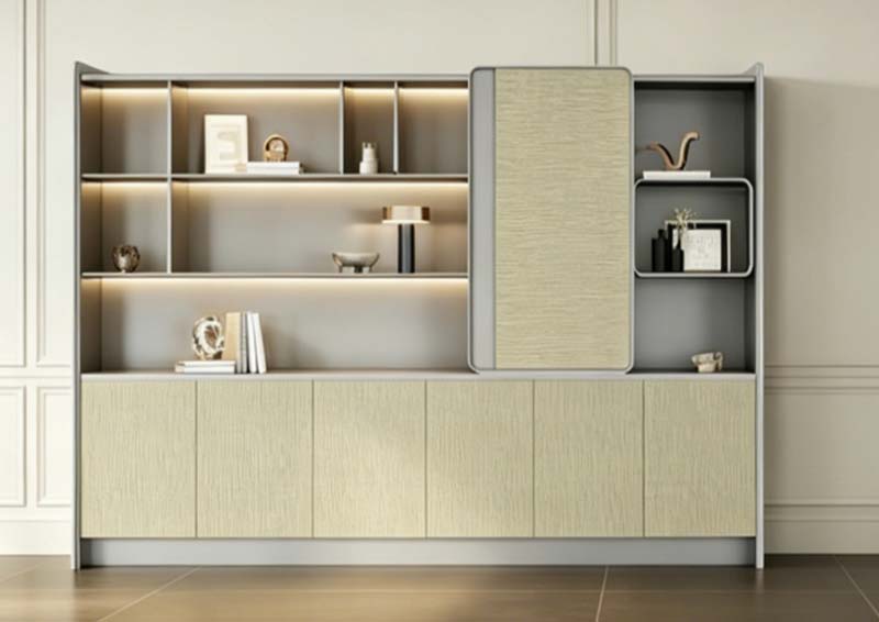 Full-height Executive Office Background Wall Storage Bookcase with Integrated LED Lighting