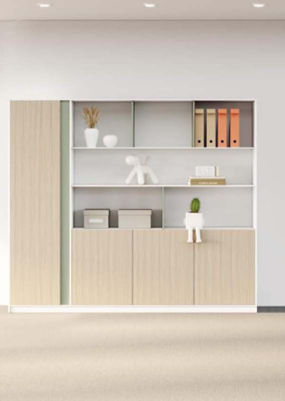 Light Oak and White Handleless Office Combination Storage Cabinet