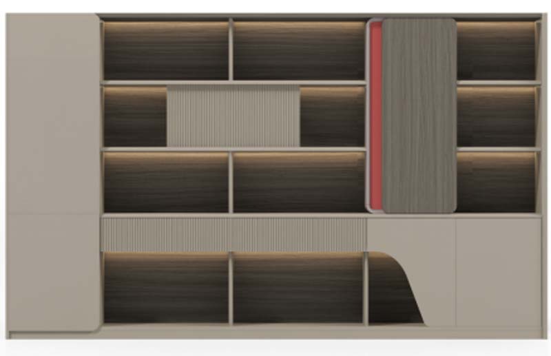 Contemporary Full-Wall Illuminated Display Storage Cabinet