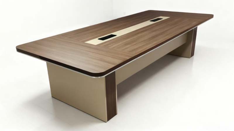 Two-Tone Walnut Beige Rectangular 10-Person Conference Table with Central Cable Management