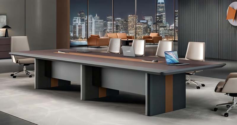 Dual-Tone Pedestal Base Rectangular Conference Table with Full-Length Central Cable Channel