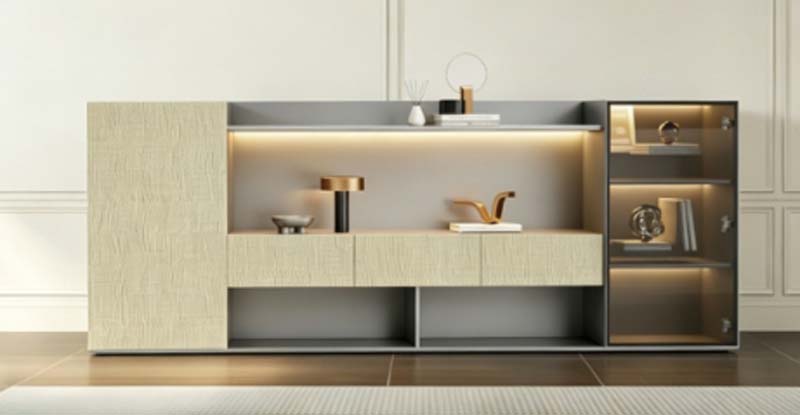 Modern Asymmetrical Floor-Standing TV Media Console with Integrated LED Lighting