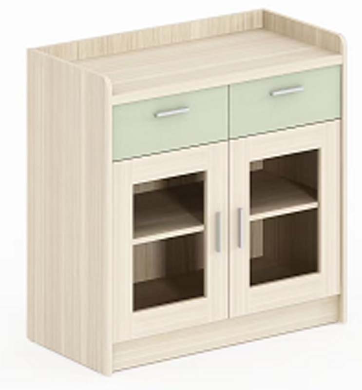 Compact Two-Tone Light Wood Sideboard Buffet Cabinet with Drawers and Glass Doors